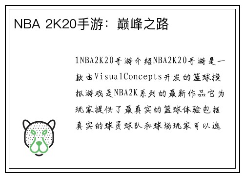 NBA 2K20手游：巅峰之路